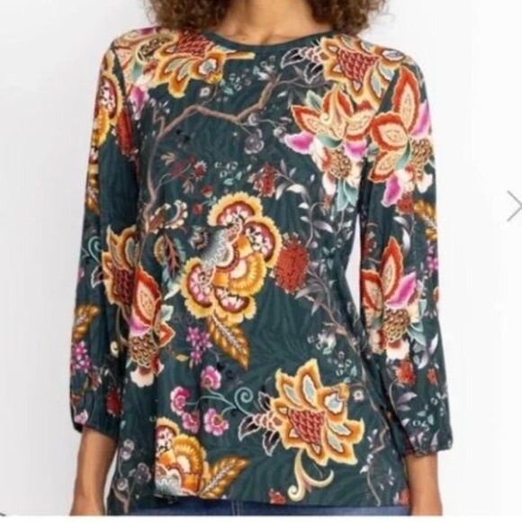 NWT Johnny Was Biya JWLA Orizaba Puff Sleeve Favorite Top Tee T-shirt L - Picture 1 of 7